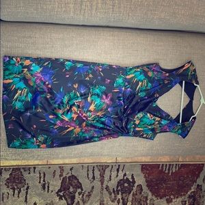 Black floral cocktail dress.